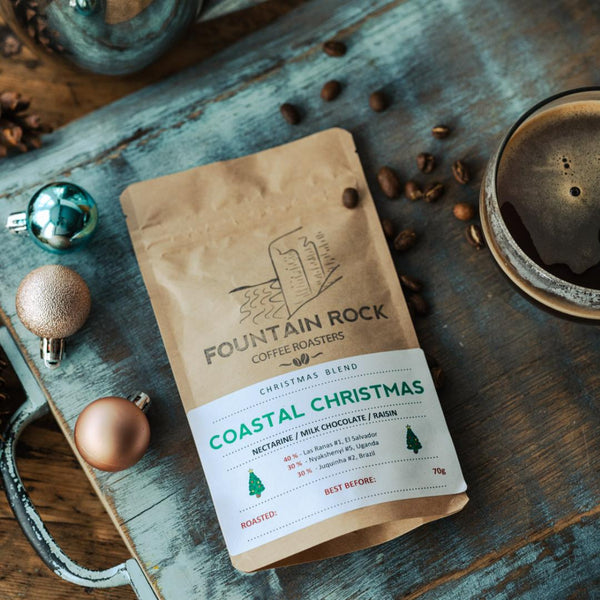 Coastal Christmas Seasonal Speciality Coffee Blend - 70g Compostable Coffee Bag Lifestyle Photo
