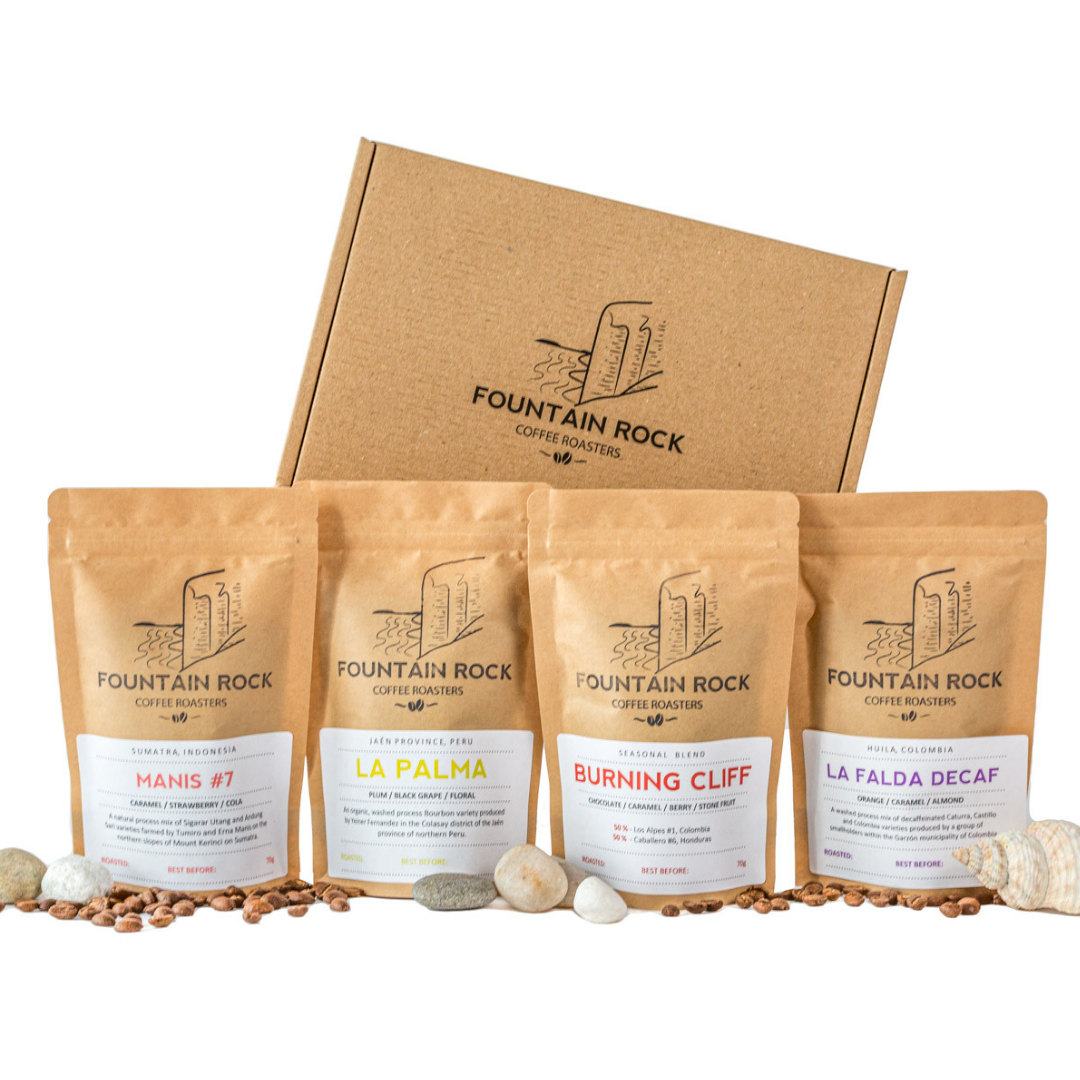 Mini Coffee Explorer Box Set Plus - Quartet of 70 g Speciality coffees housed within an attractive brown postal box
